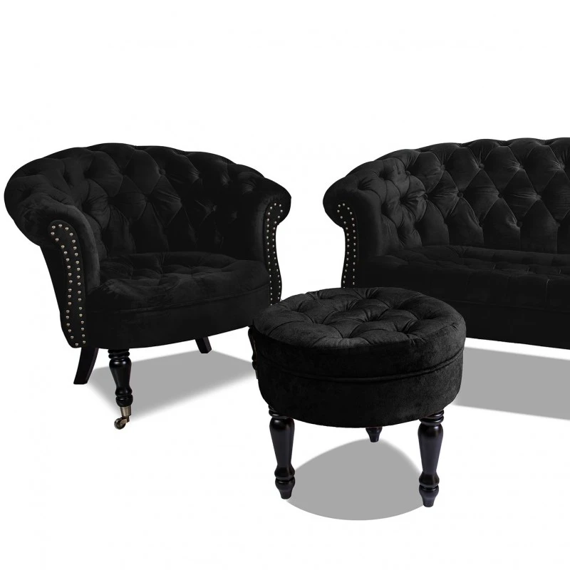 Фотьойл Честърфийлд Людовик, черно кадифе